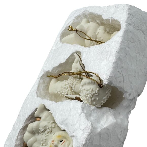 Set Of 3 Snow Baby Angel Ornaments Violinist Star Sled White Gold Christmas - Picture 8 of 11